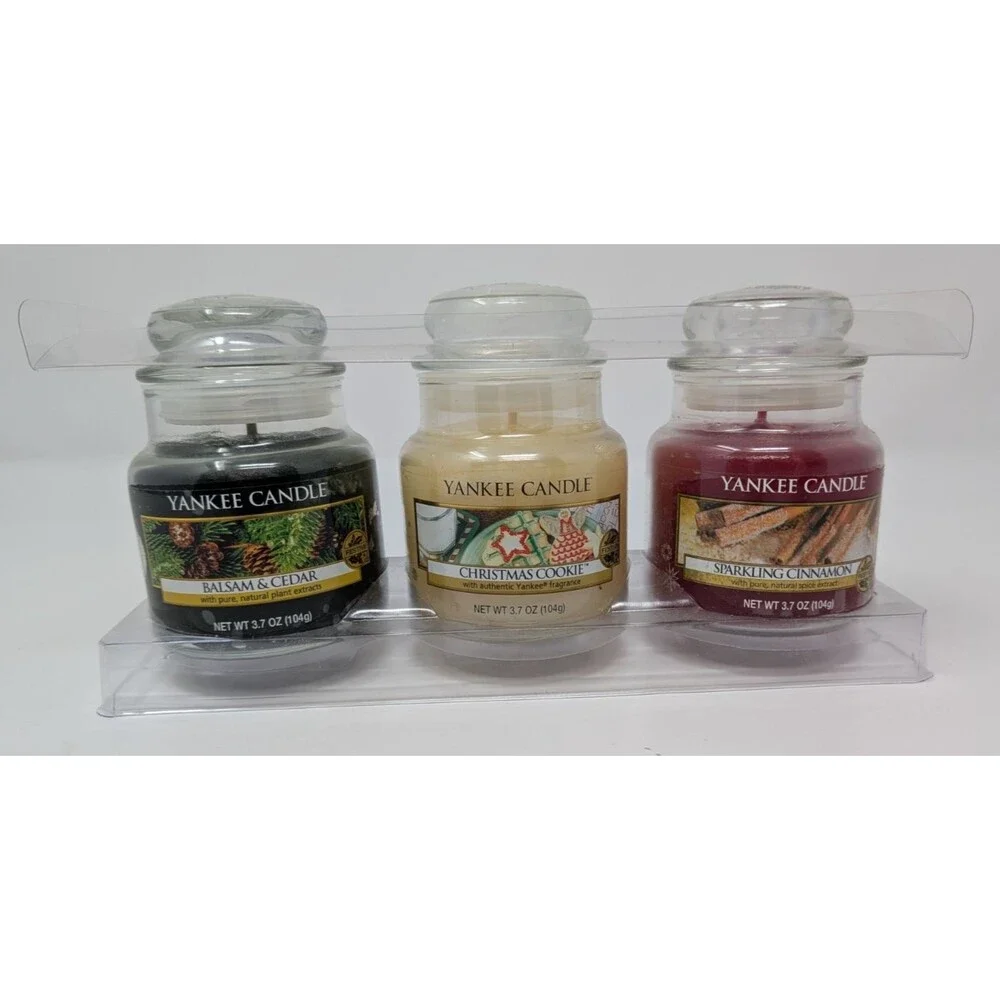 Yankee Candle Small Jar 3-Pack 3.7 oz Christmas Cookie Balsam Cedar Cinnamon New